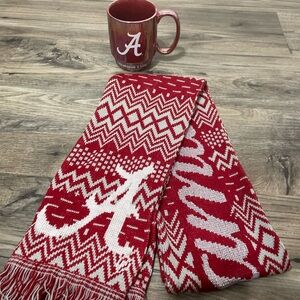 Crimson Knit Scarf - plus coffee mug Red and White
